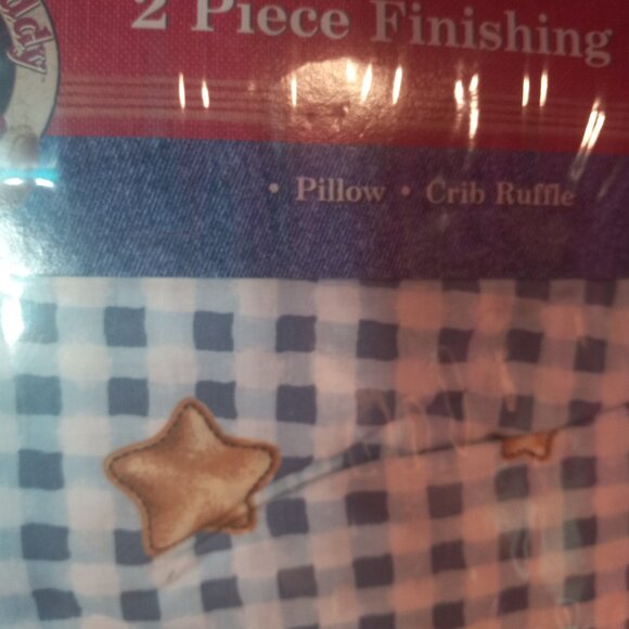 Blue Jean Teddy Nursery Baby 2 Piece Finishing Set Crib Ruffle, Pillow - Picture 2 of 9